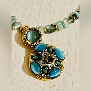 Vintage Michal Golan Gold-Tone Turquoise & Teal Pendant Necklace - Women Jewelry